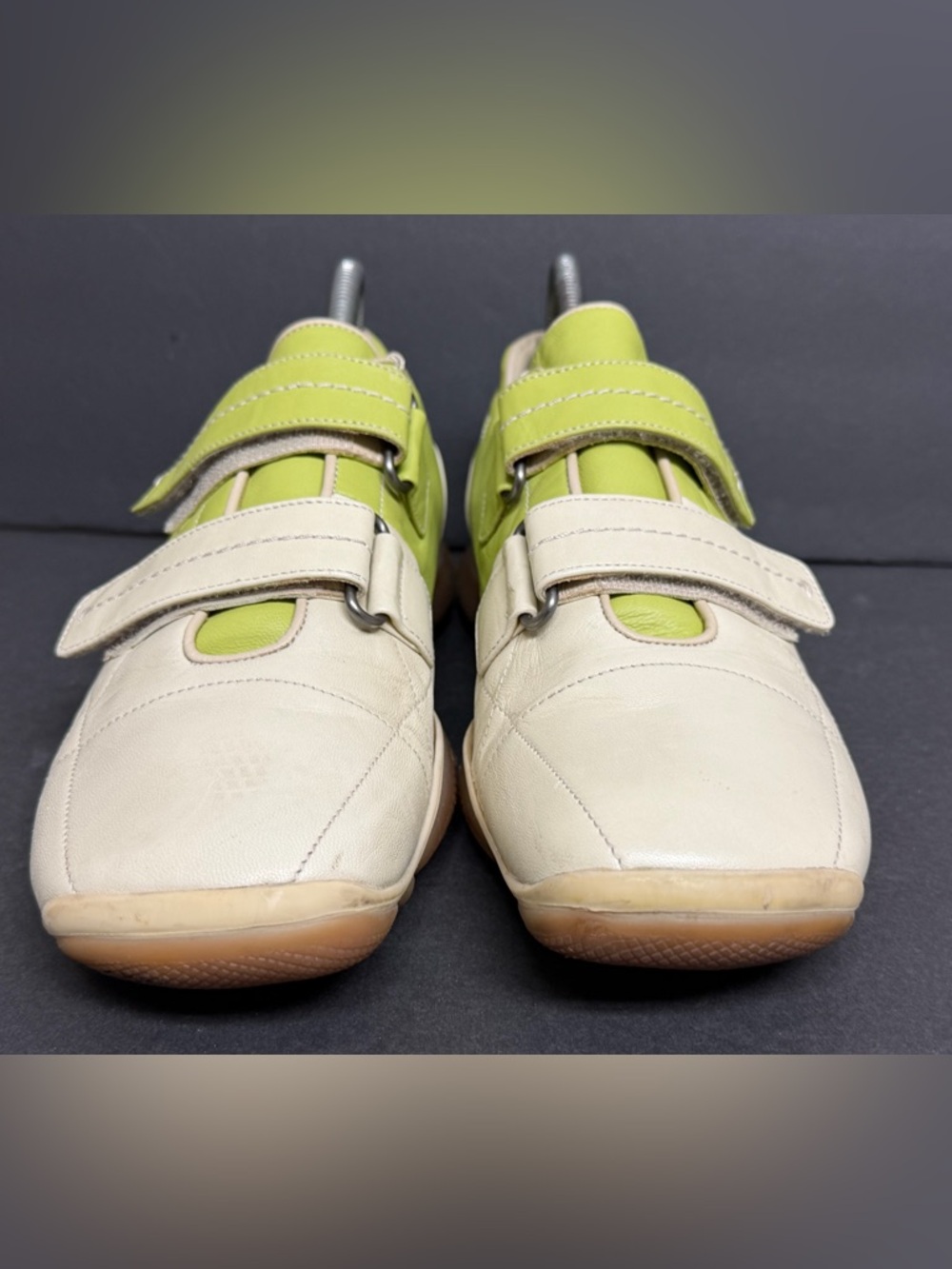 PRADA Sneakers 2 Straps AMERICAS CUP ORIGINAL Lime Tan Leather Size 8 EU 41 RARE - Picture 5 of 10